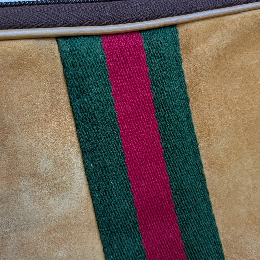 Tan Suede Laptop Document Bag Case with Stripe Detail